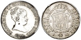 1850. Isabel II. Sevilla. RD. 1 real. (AC. 317). 1,25 g. Primer busto. MBC/MBC+.