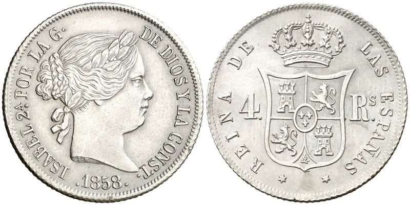 1858. Isabel II. Madrid. 4 reales. (AC. 464). 5,15 g. Ex Colección Manuela Etche...