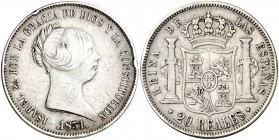 1851. Isabel II. Madrid. 20 reales. (AC. 593). 25,90 g. Golpecitos. BC+/MBC-.