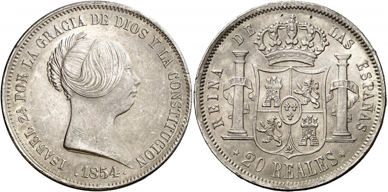 1854. Isabel II. Madrid. 20 reales. (AC. 596). 26,01 g. Leves marquitas. Brillo ...