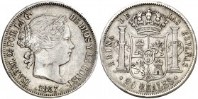 1857. Isabel II. Madrid. 20 reales. (AC. 614). 25,80 g. MBC-/MBC.