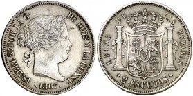 1867. Isabel II. Madrid. 2 escudos. (AC. 647). 25,84 g. MBC/MBC+.