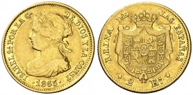 1865. Isabel II. Madrid. 2 escudos. (AC. 675). 1,66 g. MBC.