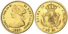 1863. Isabel II. Madrid. 40 reales. (AC. 682). 3,36 g. Golpecitos. MBC-.