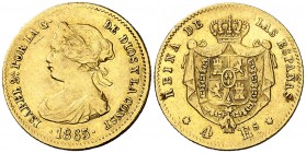 1865. Isabel II. Madrid. 4 escudos. (AC. 688). 3,35 g. MBC-/MBC.