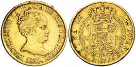 1839. Isabel II. Barcelona. PS. 80 reales. (AC. 704). 6,70 g. Limaduras en canto. (MBC/MBC+).