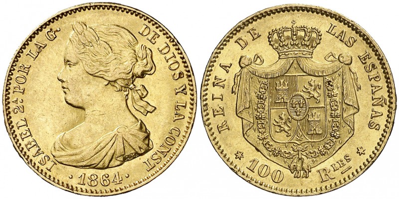 1864. Isabel II. Madrid. 100 reales. (AC. 792). 8,35 g. Ex Áureo & Calicó 25/05/...