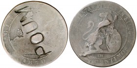 1870. Gobierno Provisional. Barcelona. OM. 5 céntimos. 4,55 g. Contramarca política: POUM, en anverso. (BC).