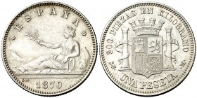 1870*1870. Gobierno Provisional. SNM. 1 peseta. (AC. 18). 4,98 g. Buen ejemplar. Escasa así. EBC-.
