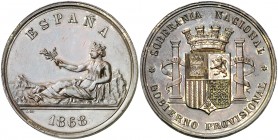 1868. Medalla en cobre que sirvió de prueba para el duro de 1869. (AC. 36). 24,63 g. EBC-.