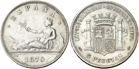 1870*1870. Gobierno Provisional. SNM. 5 pesetas. (AC. 39). 24, 88 g. Rayitas. MBC+.
