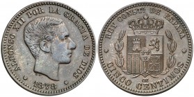 1878. Alfonso XII. Barcelona. OM. 5 céntimos. (AC. 5). 5,42 g. Atractiva. EBC.