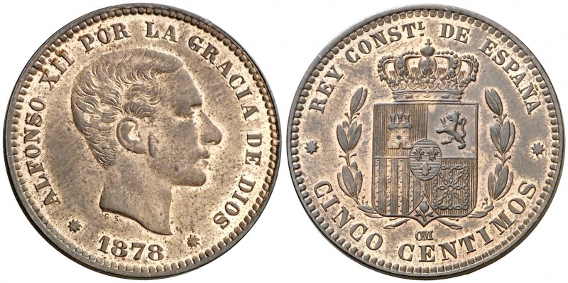 1878. Alfonso XII. Barcelona. OM. 5 céntimos. (AC. 5). 5,11 g. EBC+.