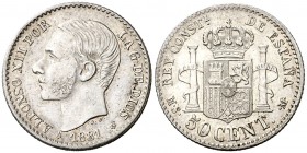 1881*81. Alfonso XII. MSM. 50 céntimos. (AC. 12). 2,55 g. Bella. EBC.