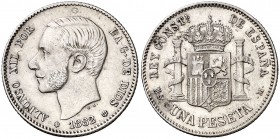 1882/1*1882. Alfonso XII. MSM. 1 peseta. (AC. 19). 5 g. Escasa. MBC+/MBC.
