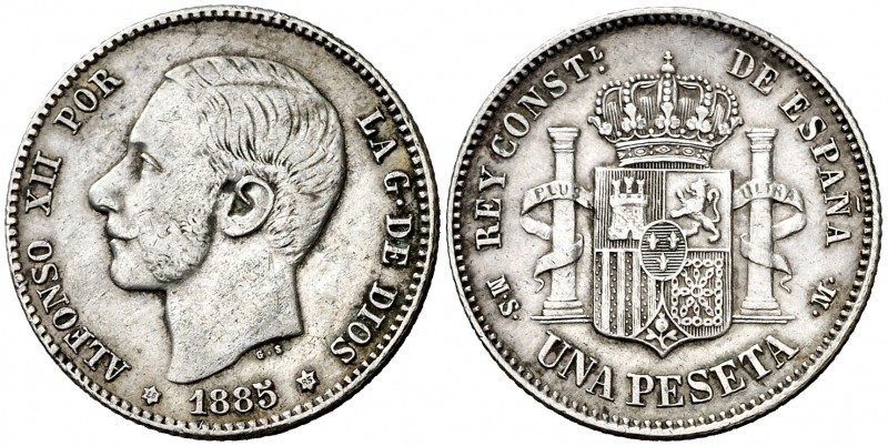 1885*1885. Alfonso XII. MSM. 1 peseta. (AC. 24). 5 g. Buen ejemplar. MBC/MBC+.