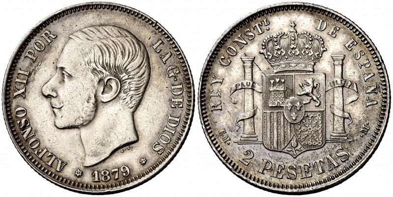 1879*1879. Alfonso XII. EMM. 2 pesetas. (AC. 26). 9,99 g. Rayitas y golpecitos. ...