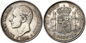 1879*1879. Alfonso XII. EMM. 2 pesetas. (AC. 26). 9,99 g. Rayitas y golpecitos. (MBC+/EBC-).