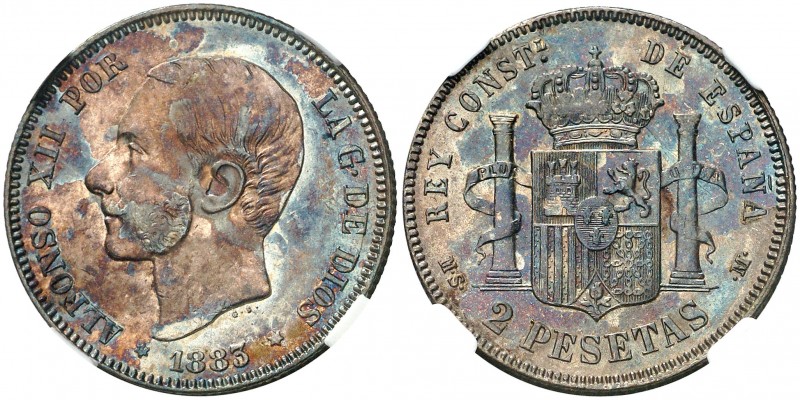 1883*1---. Alfonso XII. MSM. 2 pesetas. (AC. 33). Pátina artificial. Encapsulada...