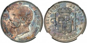1883*1---. Alfonso XII. MSM. 2 pesetas. (AC. 33). Pátina artificial. Encapsulada. MBC+/EBC-.