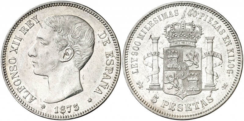 1875*1875. Alfonso XII. DEM. 5 pesetas. (AC. 35). 25,16 g. Golpecitos. Buen ejem...