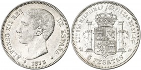 1875*1875. Alfonso XII. DEM. 5 pesetas. (AC. 35). 25,16 g. Golpecitos. Buen ejemplar. MBC+.