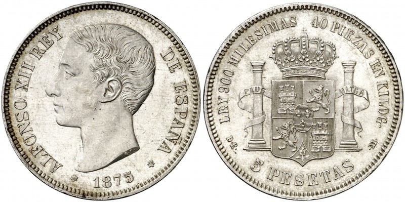 1875*1875. Alfonso XII. DEM. 5 pesetas. (AC. 35). 24,58 g. EBC-.