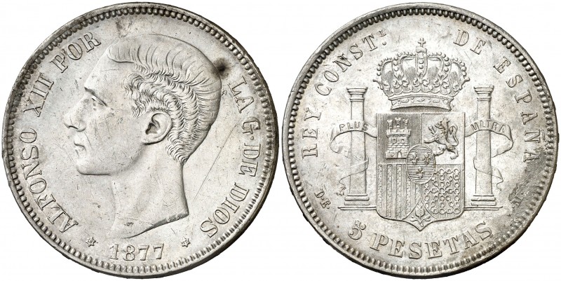 1877*1877. Alfonso XII. DEM. 5 pesetas. (AC. 38). 25,14 g. Rayita y golpecito. P...