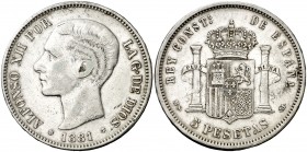1881*1881. Alfonso XII. MSM. 5 pesetas. (AC. 44). 24,62 g. Escasa. MBC-.