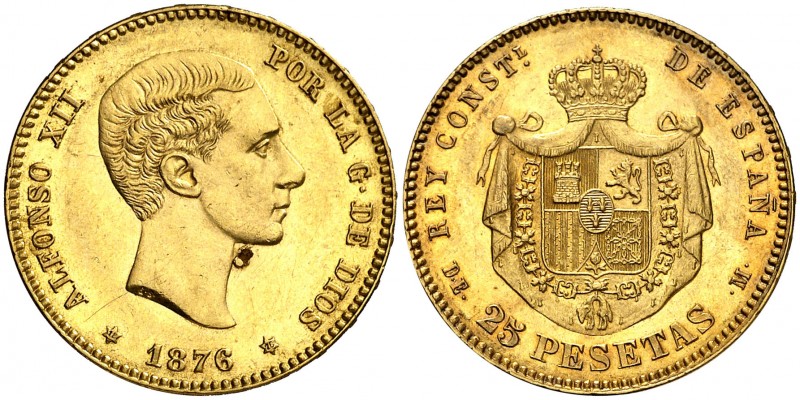 1876*1876. Alfonso XII. DEM. 25 pesetas. (AC. 67). 8,05 g. Hojitas. (EBC-).