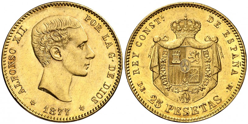 1877*1877. Alfonso XII. DEM. 25 pesetas. (AC. 68). 8,03 g. EBC-.