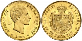 1880*1880. Alfonso XII. MSM. 25 pesetas. (AC. 79). 8,06 g. Rayitas. EBC-.
