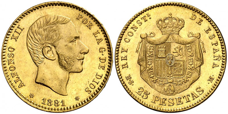 1881*1881. Alfonso XII. MSM. 25 pesetas. (AC. 82). 8,04 g. EBC-.