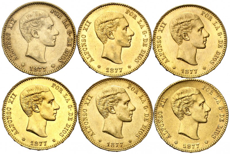 1877. Alfonso XII. DEM. 25 pesetas. (AC. 68). Lote de 6 monedas. Imprescindible ...