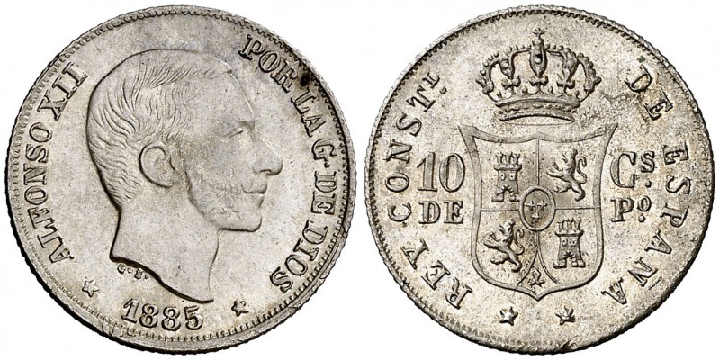 1885. Alfonso XII. Manila. 10 centavos. (AC. 102) (Basso 64). 2,55 g. Bella. Bri...