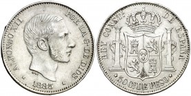 1883. Alfonso XII. Manila. 50 centavos. (AC. 120). 13,09 g. Mínimos golpecitos. Buen ejemplar. Parte de brillo original. Ex Colección Manuela Etchever...