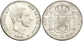 1885. Alfonso XII. Manila. 50 centavos. (AC. 124). 12,96 g. Leves golpecitos. Bella. EBC.