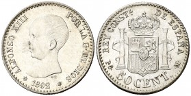 1892*92. Alfonso XIII. PGM. 50 céntimos. (AC. 38). 2,55 g. EBC.