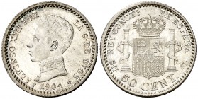 1904*04. Alfonso XIII. SMV. 50 céntimos. (AC. 46). 2,50 g. S/C.