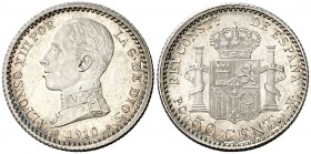 1910*10. Alfonso XIII. PCV. 50 céntimos. (AC. 48). 2,51 g. Brillo original. S/C-.