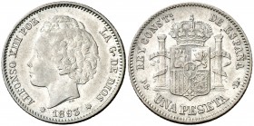 1893*1893. Alfonso XIII. PGL. 1 peseta. (AC. 54). 4,93 g. Estrellas flojas. MBC.