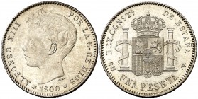 1900*1900. Alfonso XIII. SMV. 1 peseta. (AC. 59). 5 g. Bella. S/C-.