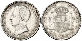 1903*19-03. Alfonso XIII. SMV. 1 peseta. (AC. 67). 5,05 g. Parte de brillo original. EBC.