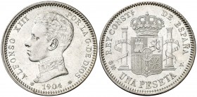 1904*1904. Alfonso XIII. SMV. 1 peseta. (AC. 68). 5 g. Ex Colección Manuela Etcheverría. EBC.