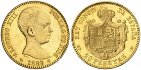 1889*1889. Alfonso XIII. MPM. 20 pesetas. (AC. 113). 6,45 g. EBC-.