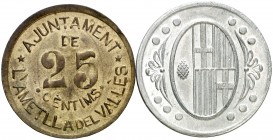 Ametlla del Vallès. 25 céntimos y 1 peseta. (AC. 1 y 4). 2 monedas. MBC+.