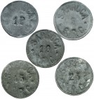 Sarroca. 5, 10, 15, 25 céntimos y 1 peseta. (T. 2656 a 2660 y 2663). 5 monedas. Raras. MBC-/MBC.