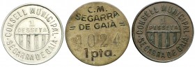 Segarra de Gaià. 1 peseta. (AC. 37, 38 y 39). 3 monedas. MBC/MBC+.