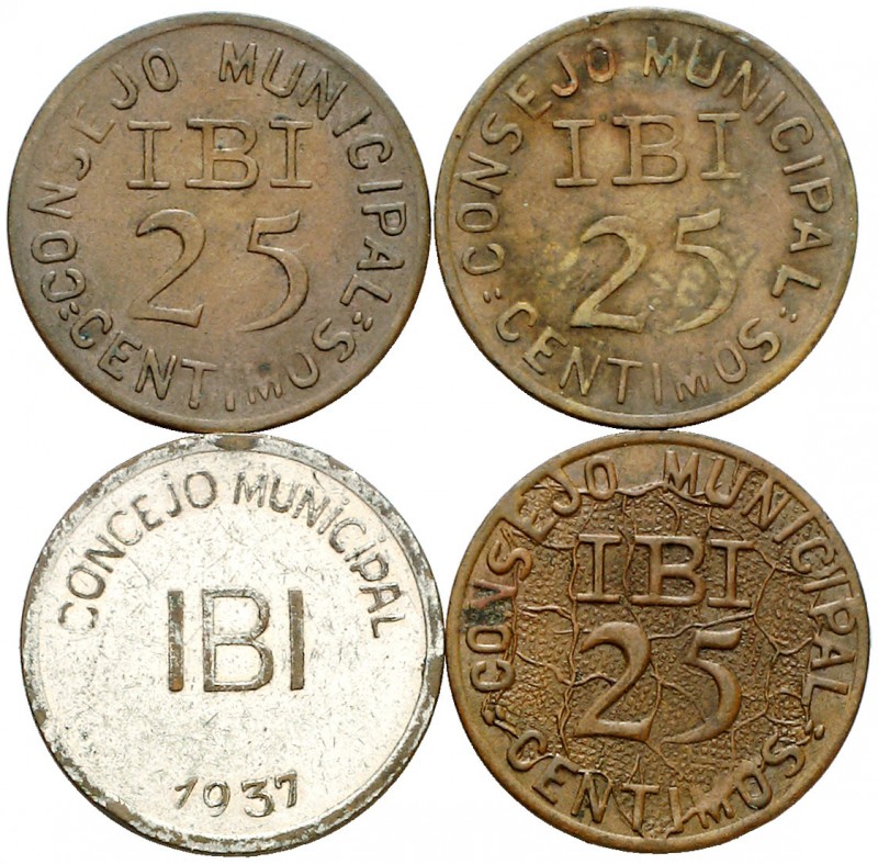 Ibi. 25 céntimos (tres) y 1 peseta. (AC. 16 a 19). 4 monedas, serie completa. Es...