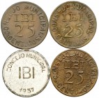 Ibi. 25 céntimos (tres) y 1 peseta. (AC. 16 a 19). 4 monedas, serie completa. Escasas. MBC/EBC.